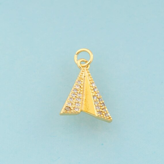 Gold CZ Airplane Charms,Airplane Jewelry,Airplane Pendant for DIY Jewelry Making,18K Gold