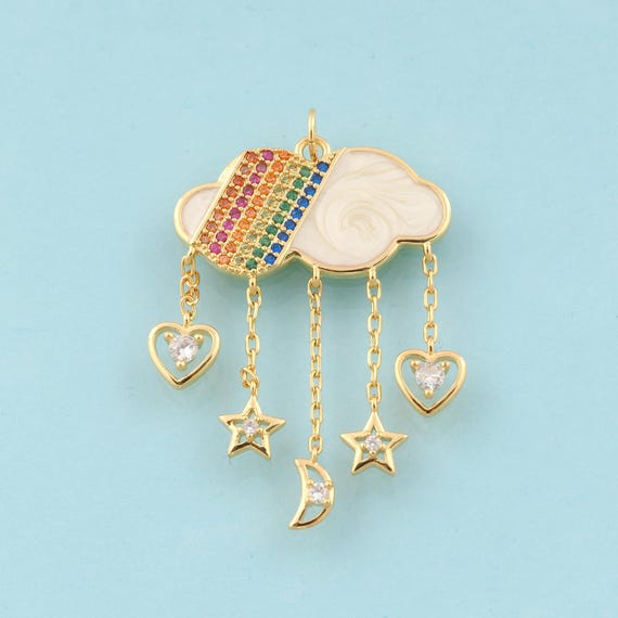 Gold CZ Cloud Charms,Rainbow Jewelry,Heart Pendant for DIY Jewelry Making,18K Gold