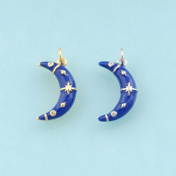 Gold Enamel Moon Charms,Star Jewelry,Moon Pendant for DIY Jewelry Making,18K Gold & Rhodium
