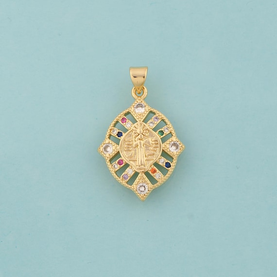 Gold CZ Jesus Charms,Religious Jewelry,Christian Pendant for DIY Jewelry Making,18K Gold