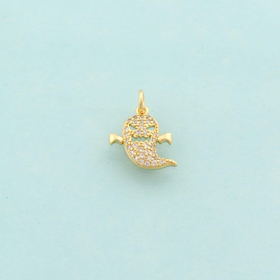 Gold CZ Ghost Charms,Halloween Jewelry,Ghost Pendant for DIY Jewelry Making,18K Gold