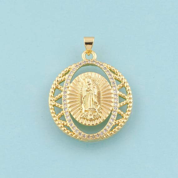 Gold CZ Virgin Mary Charms,Religious Jewelry,Catholic Pendant for DIY Jewelry Making,18K Gold