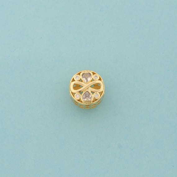 CZ Heart Spacer Beads,Large Hole Beads,Infinity Beads for DIY Jewelry Making,18K Gold