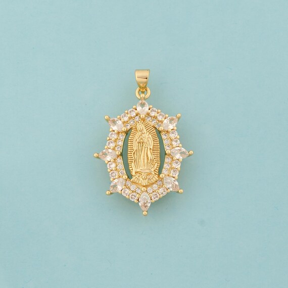 Gold CZ Virgin Mary Charms,Religious Jewelry,Catholic Pendant for DIY Jewelry Making,18K Gold