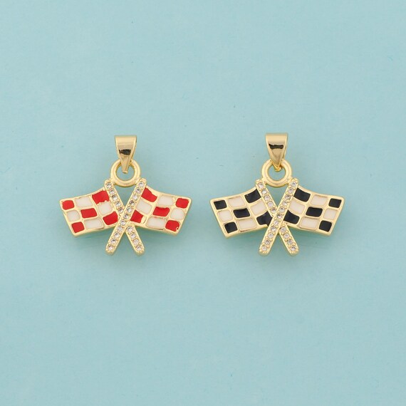 Gold CZ Flag Charms,Flag Jewelry,Enamel Flag Pendant for DIY Jewelry Making,18K Gold