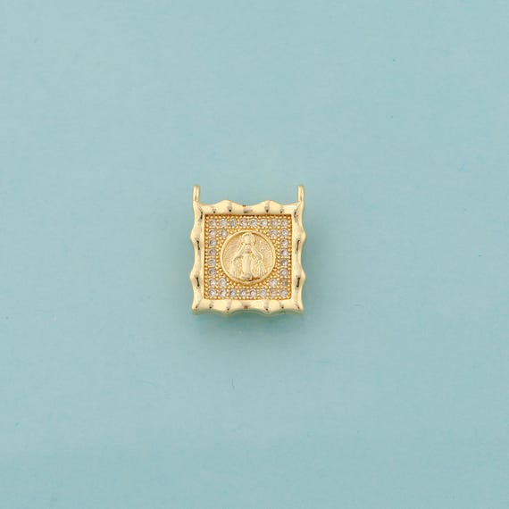 Gold CZ Virgin Mary Charms,Square Jewelry,Catholic Pendant for DIY Jewelry Making,18K Gold