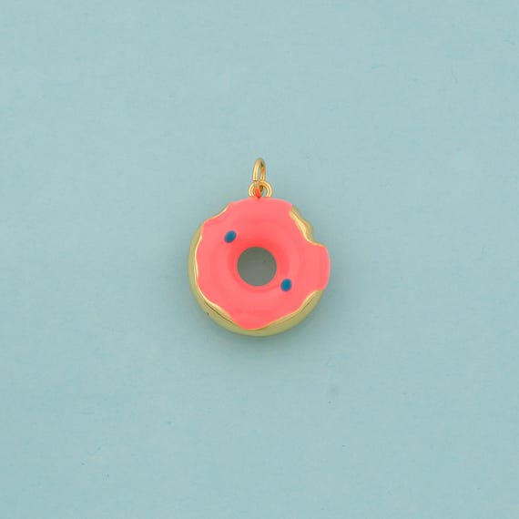 Gold Donut Charms,Donut Jewelry,Enamel Donut Pendant for DIY Jewelry Making,18K Gold