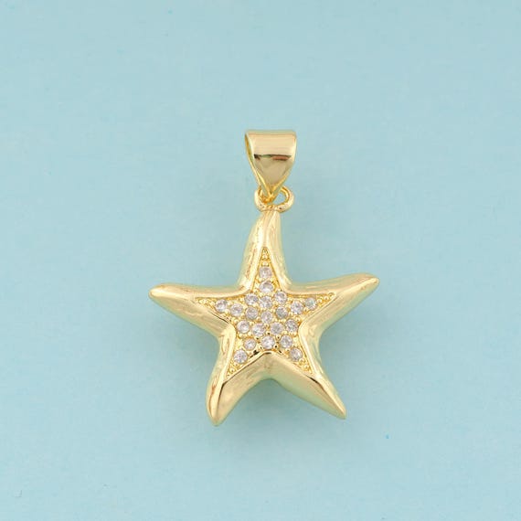 Gold CZ Star Charms,Celestial Jewelry,Star Pendant for DIY Jewelry Making,18K Gold
