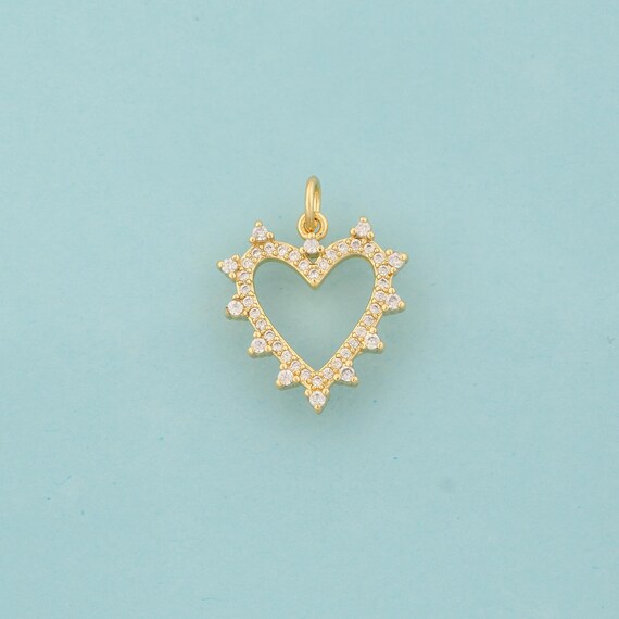 Gold CZ Hollow Heart Charms,Love Jewelry,Heart Pendant for DIY Jewelry Making,18K Gold
