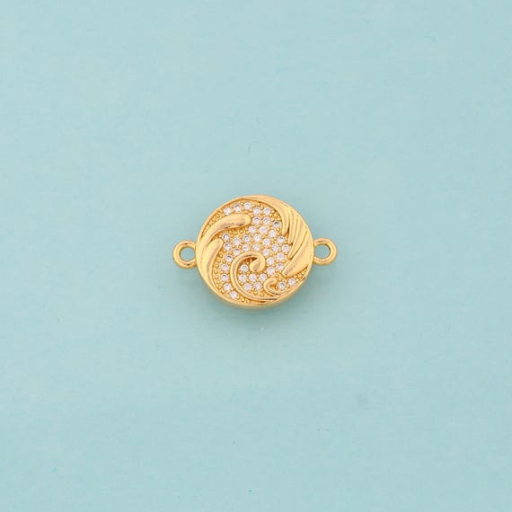 Gold CZ Round Connector,Ocean Wave Jewelry Connector,Round Connector for DIY Jewelry Making,18K Gold