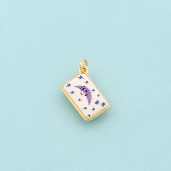 Gold Moon Star Charms,Celestial Jewelry,Enamel Square Pendant for DIY Jewelry Making,18K Gold