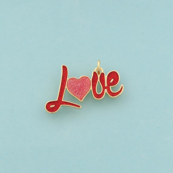 Gold Love Charms,Heart Jewelry,Enamel Letter Pendant for DIY Jewelry Making,18K Gold