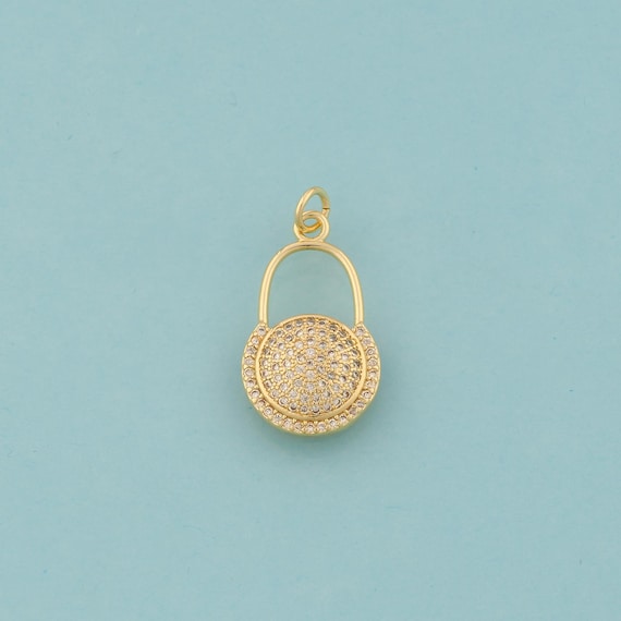 Gold CZ Lock Charms,Round Jewelry,Lock Pendant for DIY Jewelry Making,18K Gold
