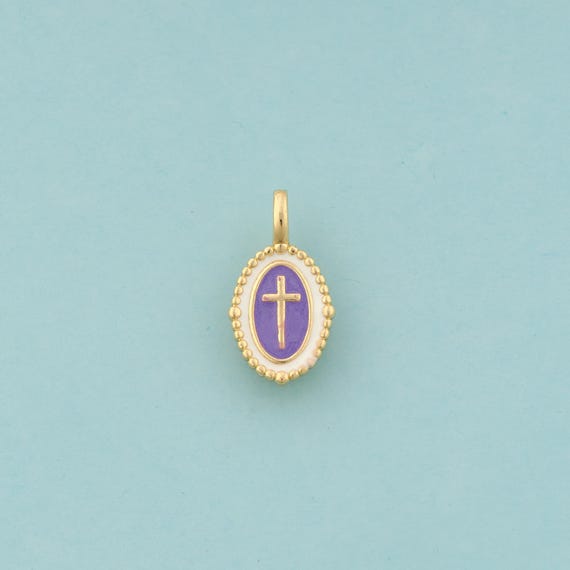 Gold Cross Charms,Religious Jewelry,Enamel Christian Pendant for DIY Jewelry Making,18K Gold