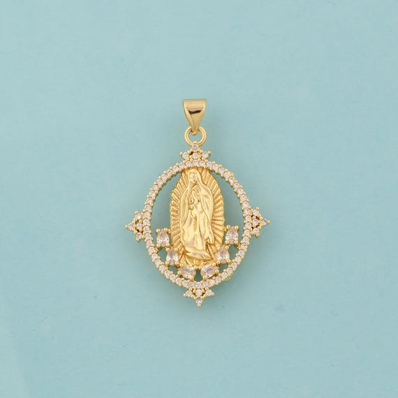 Gold CZ Virgin Mary Charms,Religious Jewelry,Catholic Pendant for DIY Jewelry Making,18K Gold