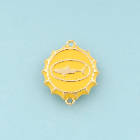 Gold Enamel Bottle Cap Connector,Shark Jewelry Connector,Marine Life Connector for DIY Jewelry Making,18K Gold