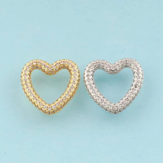 Gold CZ Heart Charms,Minimalist Jewelry,Heart Pendant for DIY Jewelry Making,18K Gold & Rhodium