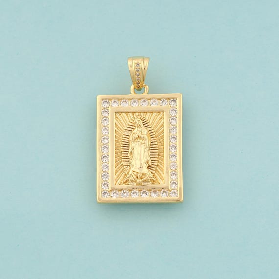 Gold CZ Virgin Mary Charms,Religious Jewelry,Catholic Pendant for DIY Jewelry Making,18K Gold