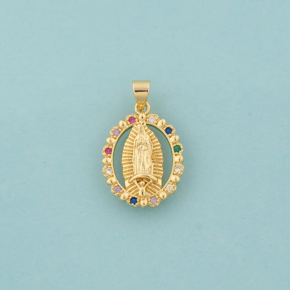 Gold CZ Virgin Mary Charms,Religious Jewelry,Catholic Pendant for DIY Jewelry Making,18K Gold