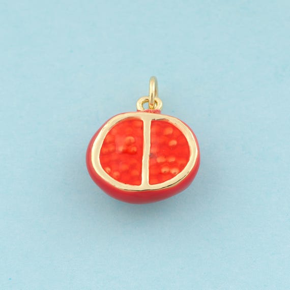 Gold Enamel Tomato Charms,Fruit Jewelry,Tomato Pendant for DIY Jewelry Making,18K Gold