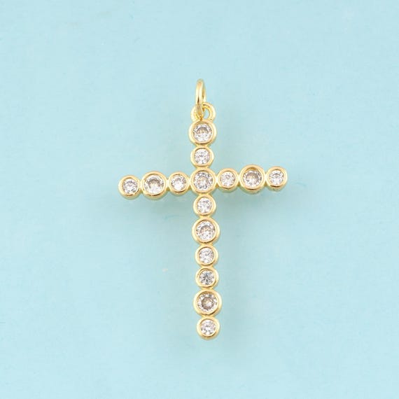Gold CZ Cross Charms,Religious Jewelry,Christian Pendant for DIY Jewelry Making,18K Gold