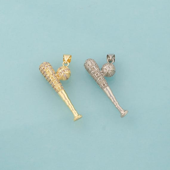 Gold CZ Baseball Bat Charms,Baseball Jewelry,Baseball Bat Pendant for DIY Jewelry Making,18K Gold & Rhodium