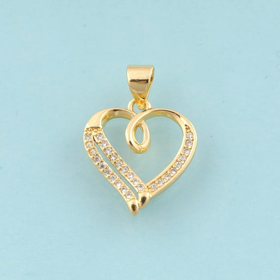 Gold CZ Heart Charms,Heart Jewelry,Heart Pendant for DIY Jewelry Making,18K Gold