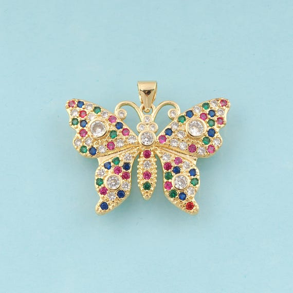 Gold CZ Butterfly Charms,Insect Jewelry,Butterfly Pendant for DIY Jewelry Making,18K Gold
