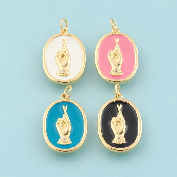 Gold Enamel Gesture Charms,Hand Jewelry,Gesture Pendant for DIY Jewelry Making,18K Gold
