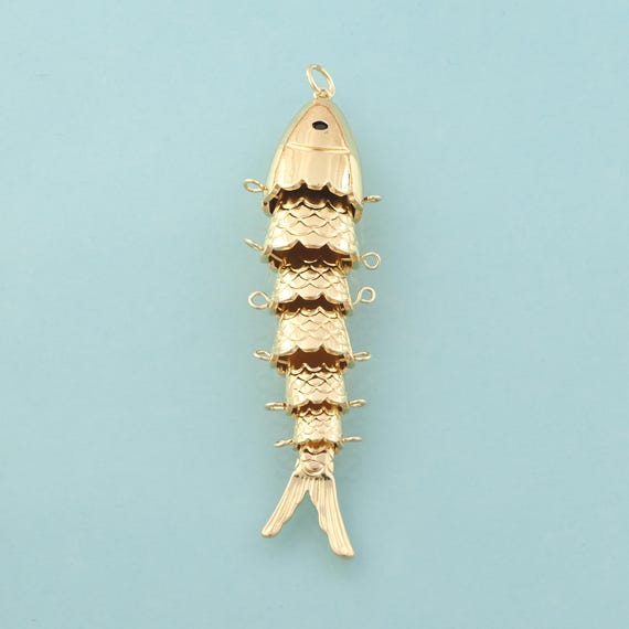 Gold Movable 3D Articulated Fish Charms,Marine Life Jewelry,Fish Pendant for DIY Jewelry Making,18K Gold