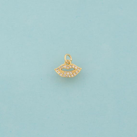 Gold CZ Lips Charms,Lips Jewelry,Lips Pendant for DIY Jewelry Making,18K Gold