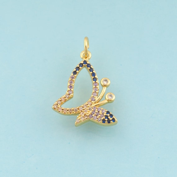 Gold CZ Butterfly Charms,Insect Jewelry,Butterfly Pendant for DIY Jewelry Making,18K Gold