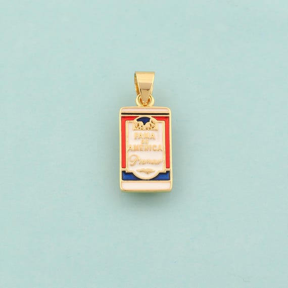 Gold FAMA De AMERICA Charms,Square Jewelry,Enamel American Pendant for DIY Jewelry Making,18K Gold