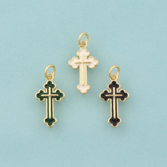 Gold Cross Charms,Religious Jewelry,Enamel Chritian Pendant for DIY Jewelry Making,18K Gold