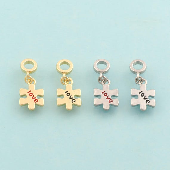 Gold Enamel Jigsaw Charms,Love Jewelry,Letter Pendant for DIY Jewelry Making,18K Gold