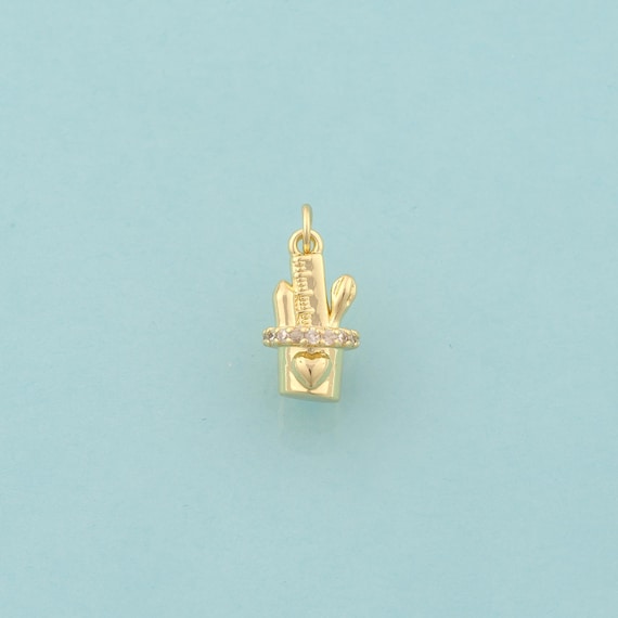 Gold CZ Cactus Charms,Heart Jewelry,Desert Pendant for DIY Jewelry Making,18K Gold