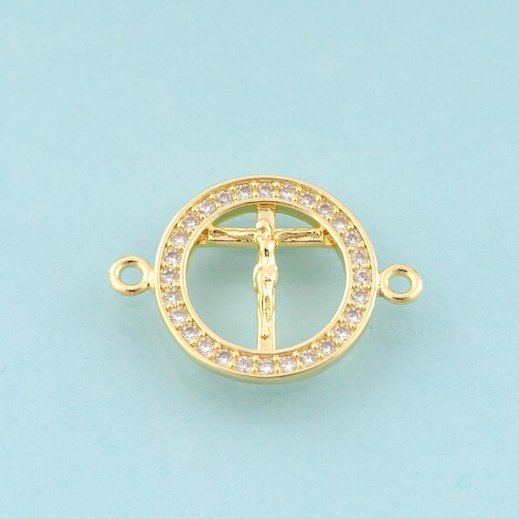 Gold CZ Victim Connector,Cross Jewelry Connector,Christian Connector for DIY Jewelry Making,18K Gold