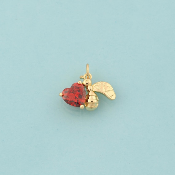 Gold CZ Heart Charms,Firefly Jewelry,Insect Pendant for DIY Jewelry Making,18K Gold
