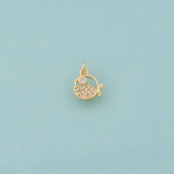 Gold CZ Fish Charms,Marine Life Jewelry,Fish Pendant for DIY Jewelry Making,18K Gold