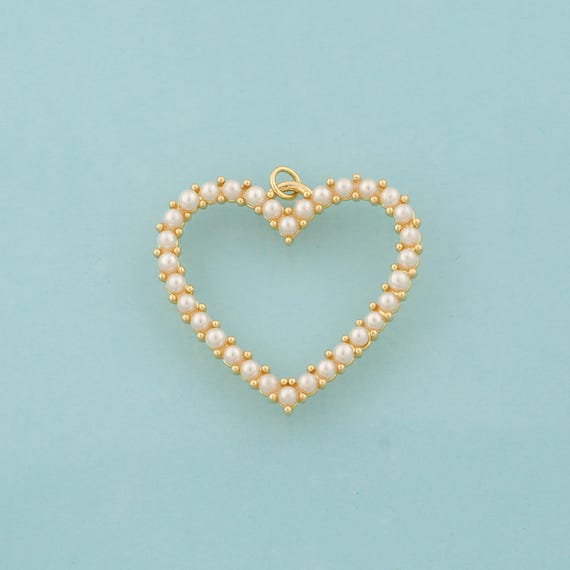 Gold Heart Charms,Pearl Jewelry,Heart Pendant for DIY Jewelry Making,18K Gold
