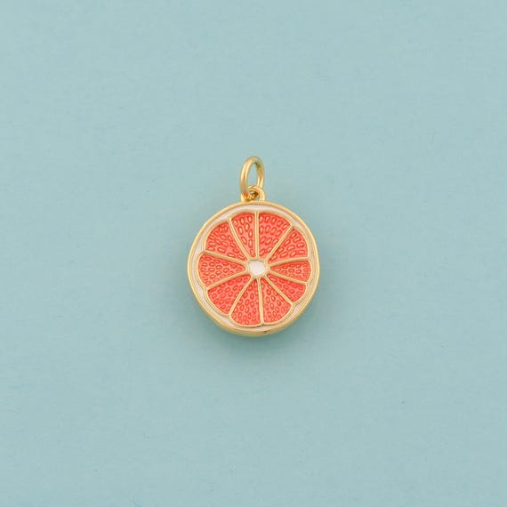 Gold Lemon Slice Charms,Fruit Jewelry,Enamel Lemon Slice Pendant for DIY Jewelry Making,18K Gold