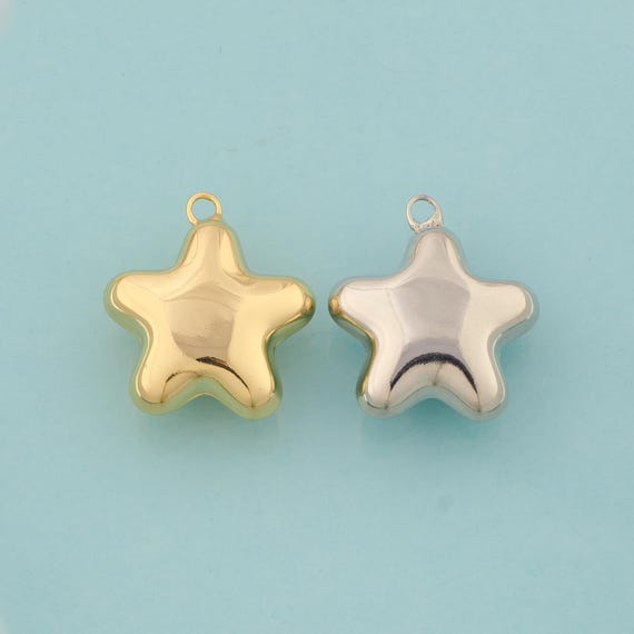 Gold Puffed Star Charms,Puffed Star Jewelry,Puffed Star Pendant for DIY Jewelry Making,18K Gold & Rhodium