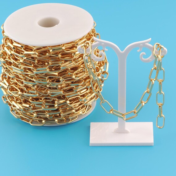 Gold Paper Clip Chain,Special Jewelry Chain,Semi-Finished Product Chain for DIY Jewelry Making,18K Gold