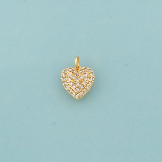 Gold CZ Heart Charms,Love Jewelry,Love Pendant for DIY Jewelry Making,18K Gold