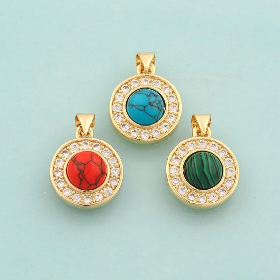 Gold CZ Round Charms,Round Jewelry,Round Pendant for DIY Jewelry Making,18K Gold