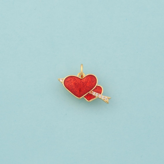 Gold CZ Heart Charms,Arrow Jewelry,Enamel Love Pendant for DIY Jewelry Making,18K Gold