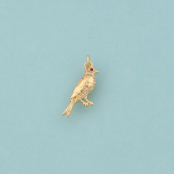 Gold CZ Bird Charms,Animal Jewelry,Bird Pendant for DIY Jewelry Making,18K Gold