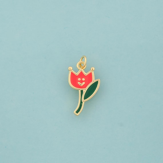 Gold Enamel Flower Charms,Flower Jewelry,Flower Pendant for DIY Jewelry Making,18K Gold