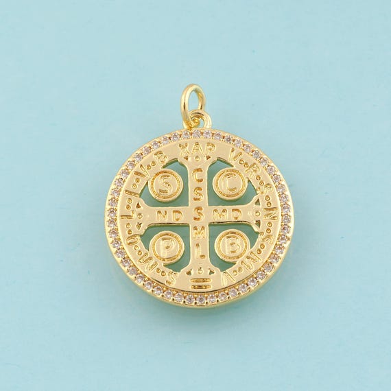 Gold CZ Saint Benedict Charms,CSSML Jewelry,Religion Pendant for DIY Jewelry Making,18K Gold