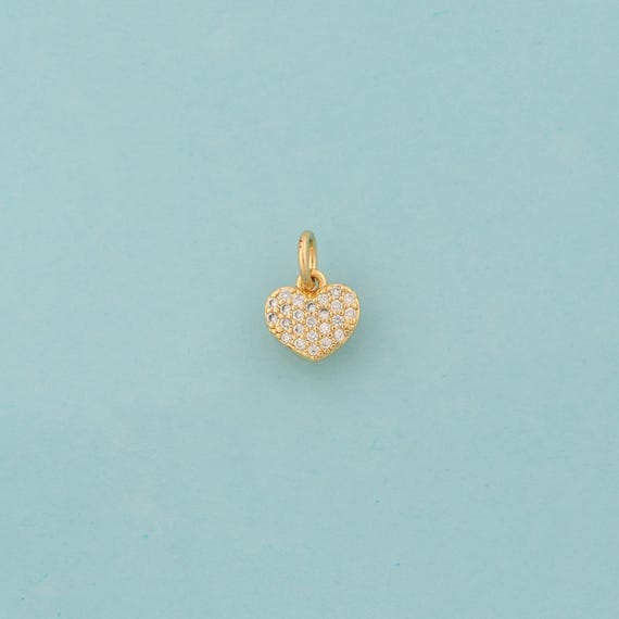 Gold CZ Heart Charms,Love Jewelry,Minimalist Pendant for DIY Jewelry Making,18K Gold